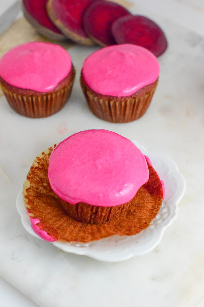 Dark Chocolate Beet Cupcakes with Pink Frosting