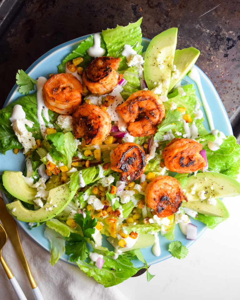 Blackened Shrimp Salad with Corn and Avocado - Natalie Paramore