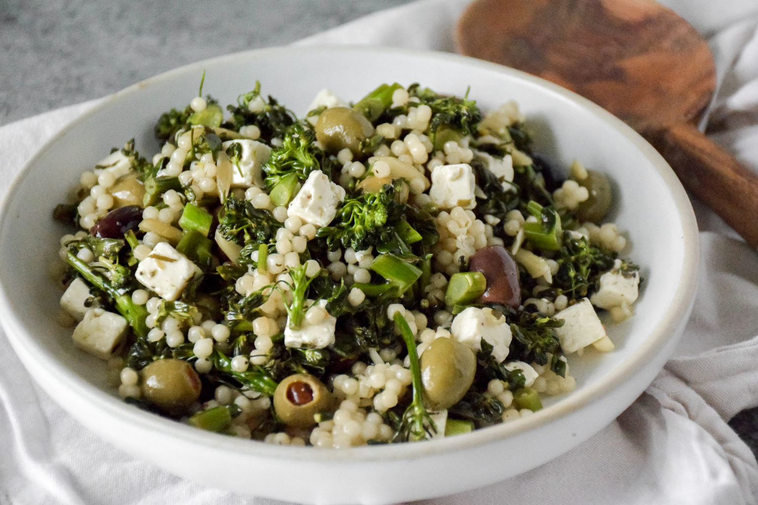 Couscous Broccolini Salad with Olives and Feta Natalie Paramore