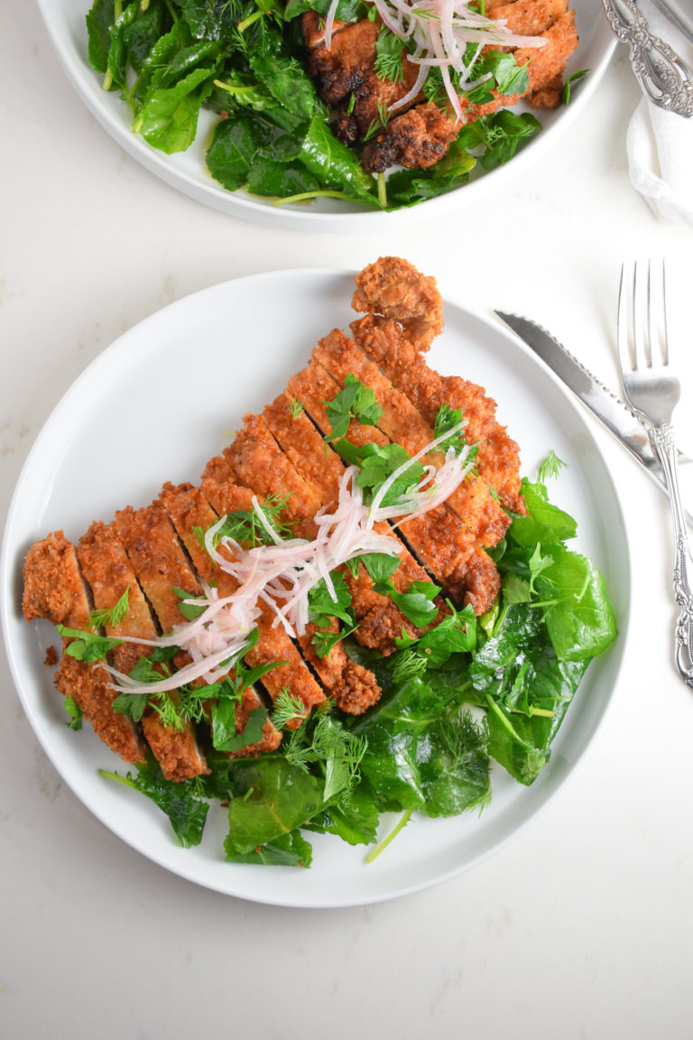 Salt and Vinegar Pork Chops with Baby Kale Salad Natalie Paramore