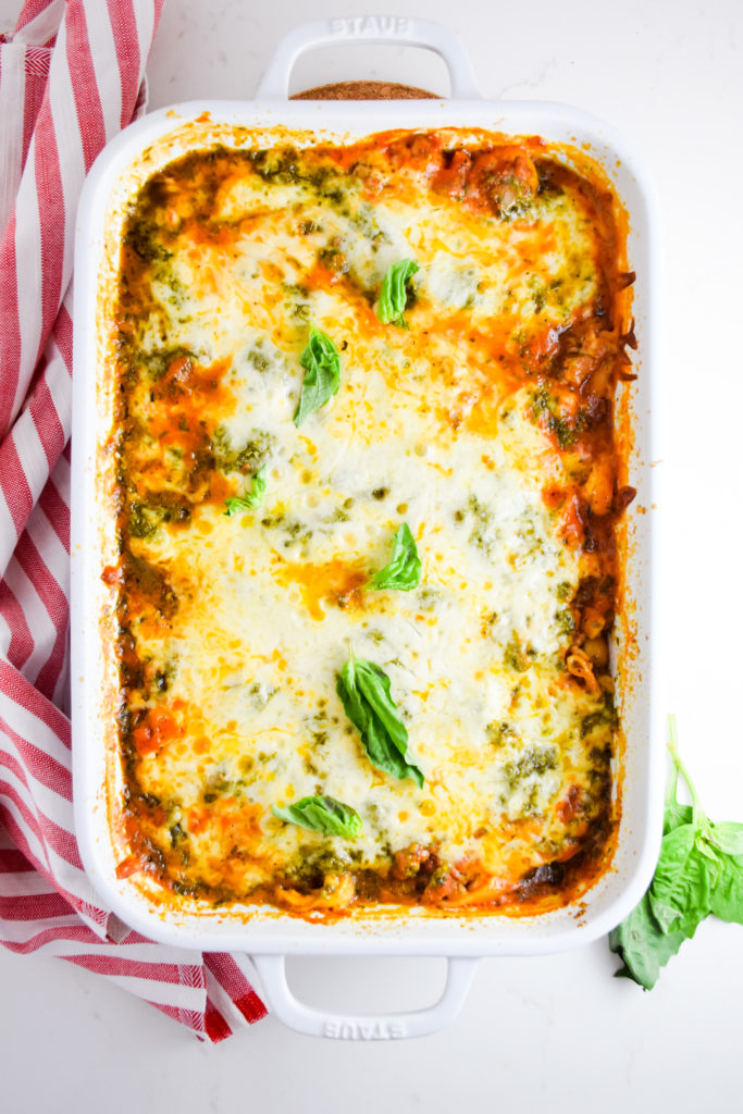 Spicy Red Sauce Pesto Tortellini Bake - Natalie Paramore