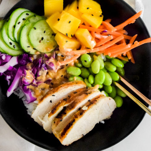Mango, Chicken and Rice Bowls with Edamame and Spicy Peanut Sauce ...
