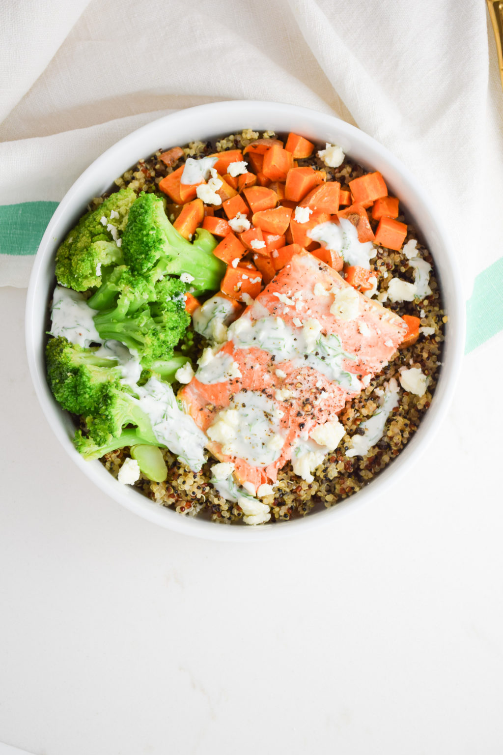 Roasted Salmon Buddha Bowls with Lemony Dill Sauce Natalie Paramore