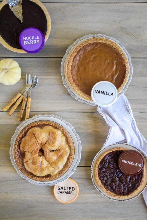 Pie and Ice Cream on a light colored wood table